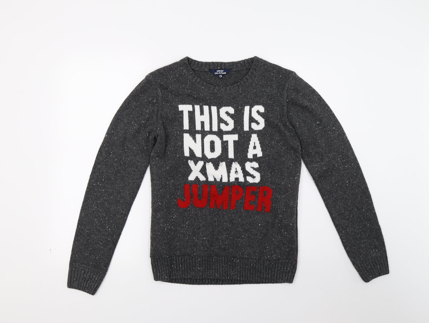 Matalan Girls Grey  Knit Pullover Jumper Size 13 Years  - This is not an xmas jumper