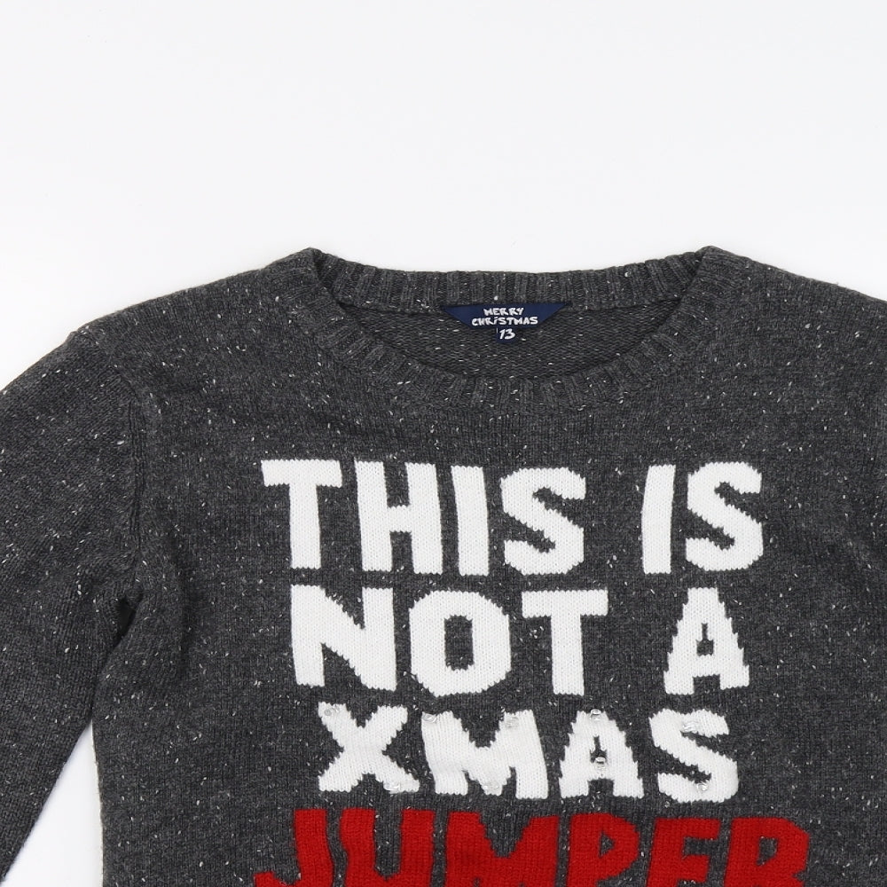 Matalan Girls Grey  Knit Pullover Jumper Size 13 Years  - This is not an xmas jumper
