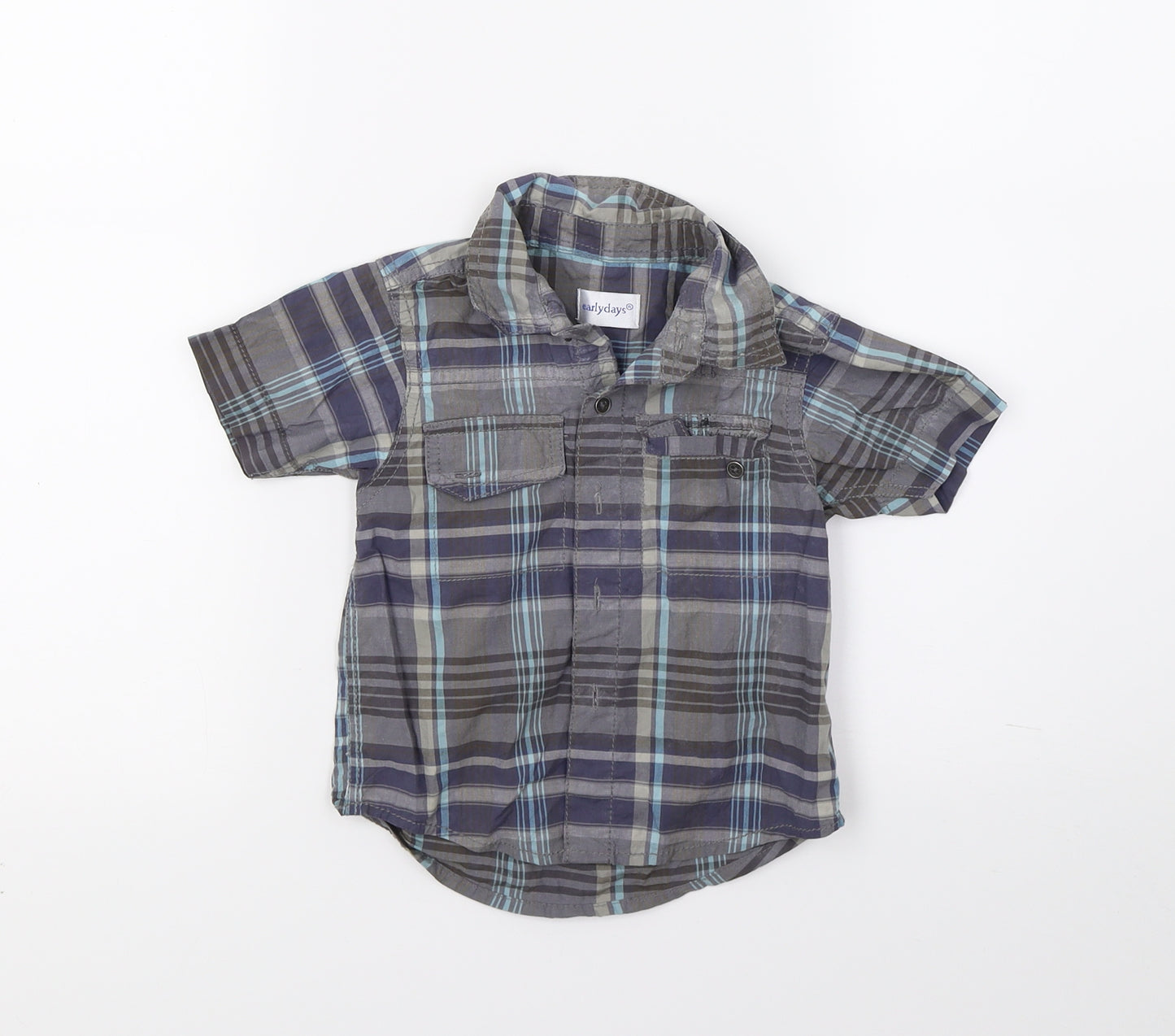 eARLY DAYS Boys Grey Check  Basic Button-Up Size 12-18 Months