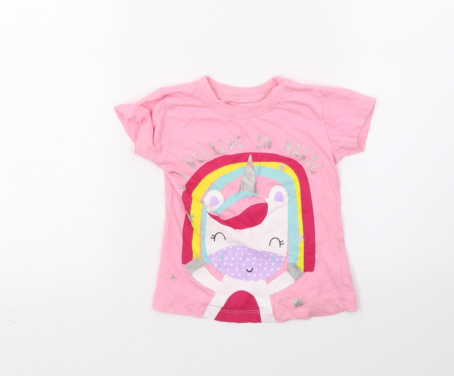 Preworn Girls Pink   Basic T-Shirt Size 2-3 Years  - Magic