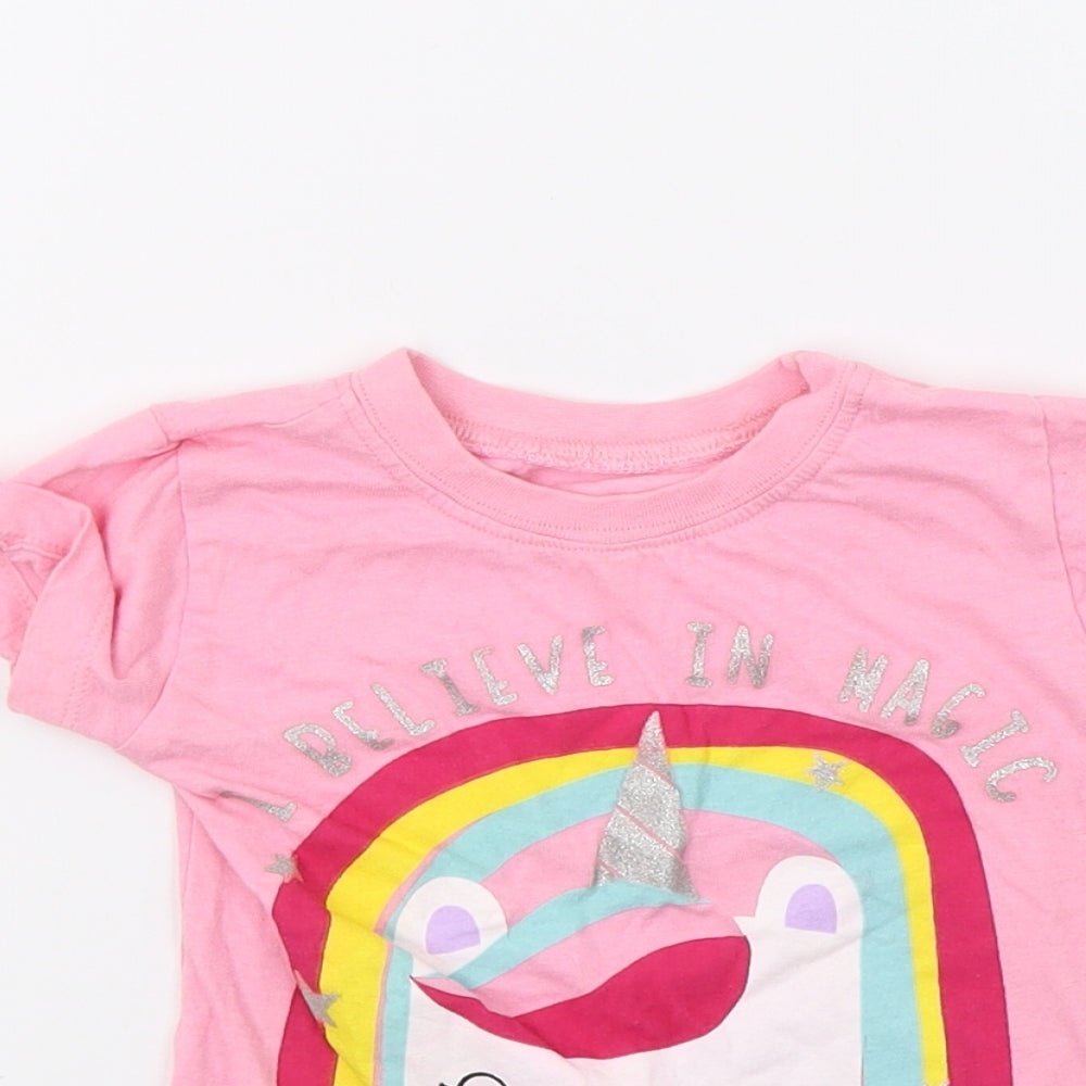 Preworn Girls Pink   Basic T-Shirt Size 2-3 Years  - Magic