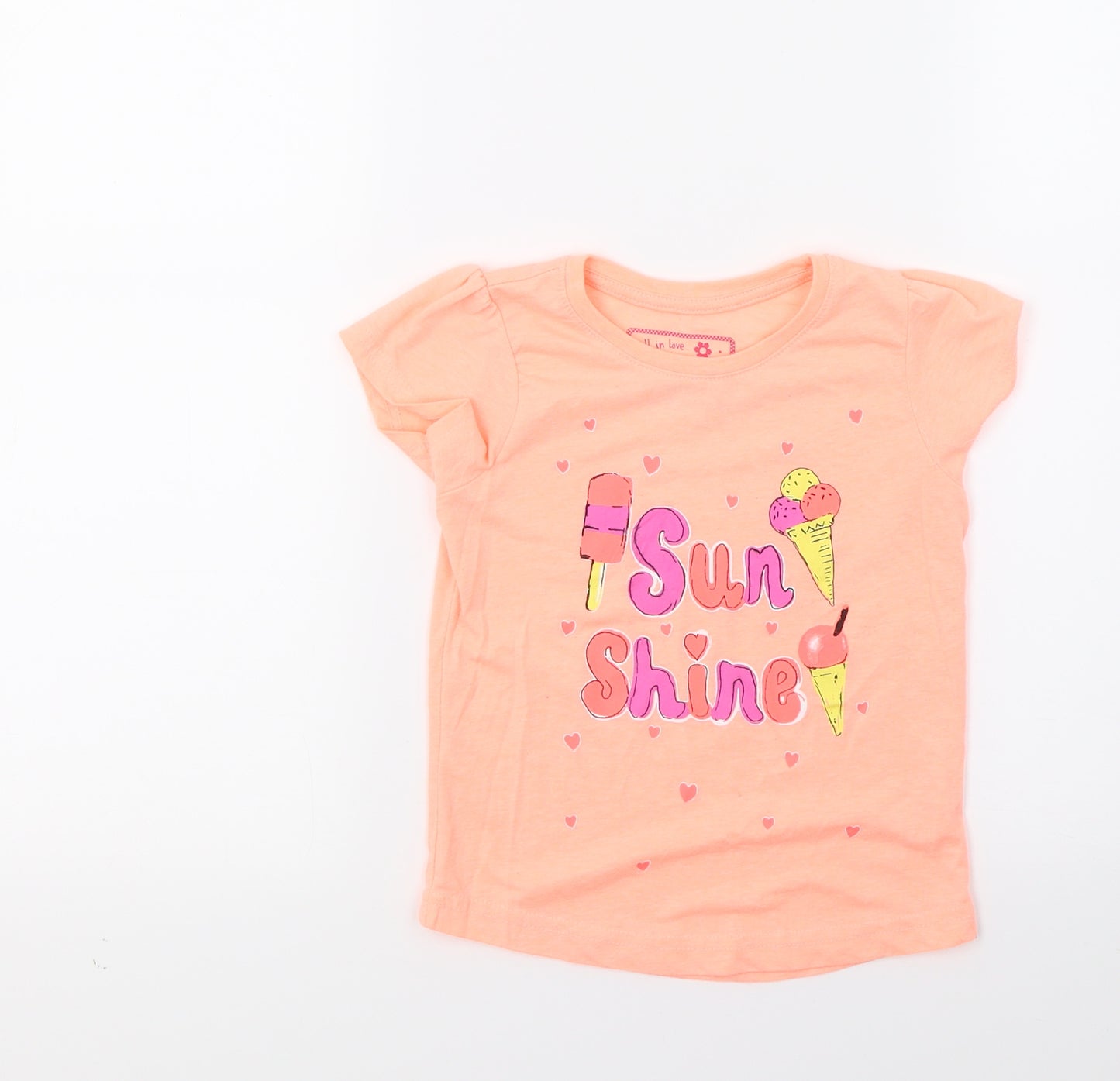 Primark Girls Orange   Basic T-Shirt Size 3-4 Years  - Sun Shine