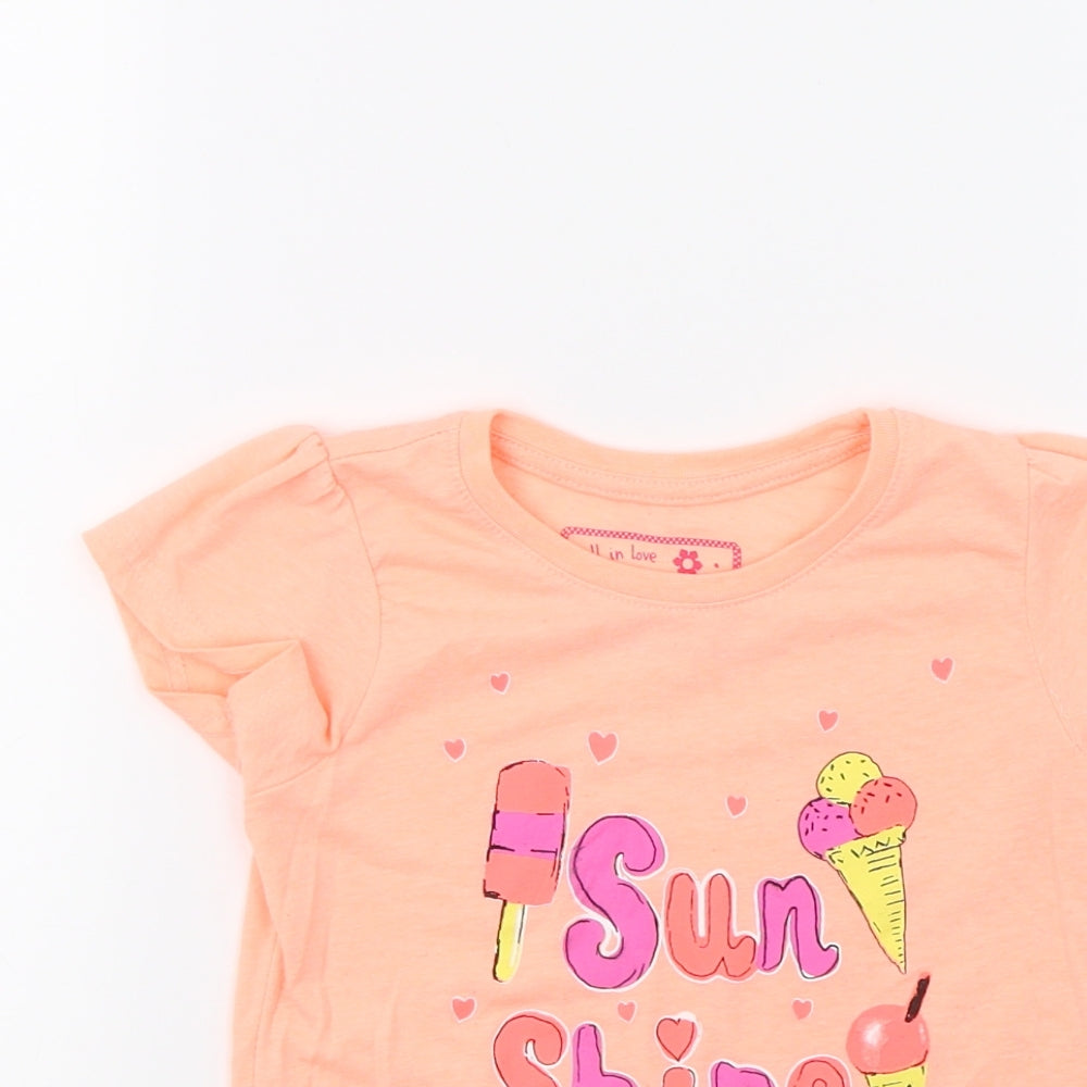 Primark Girls Orange   Basic T-Shirt Size 3-4 Years  - Sun Shine
