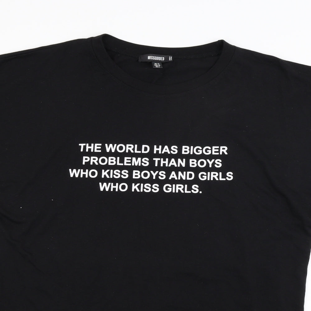 Missguided Womens Black   Basic T-Shirt Size 12  - the world has bigger problems