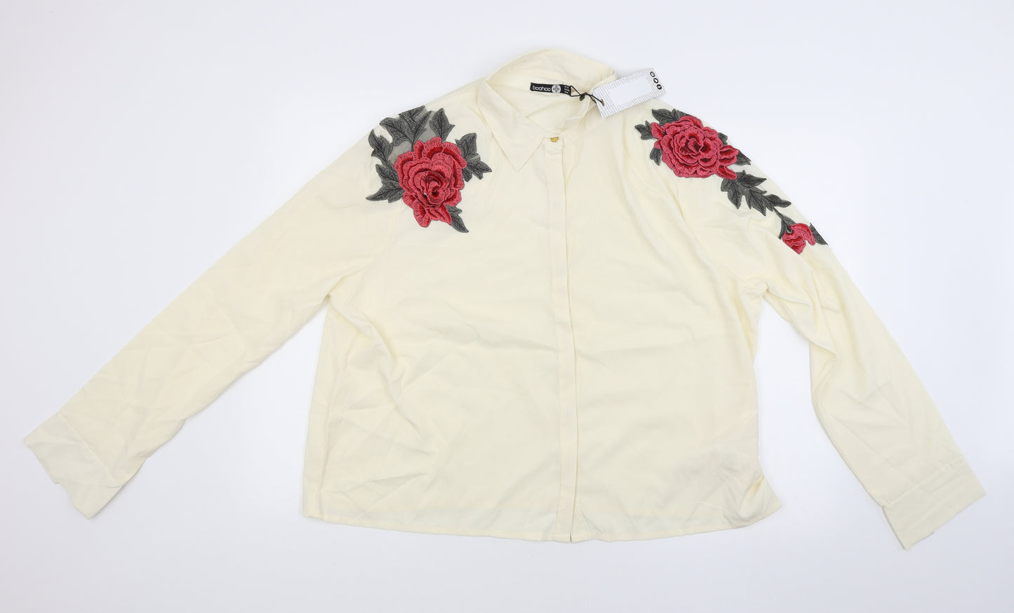 Boohoo Womens Beige Floral  Basic Button-Up Size 20  - roses