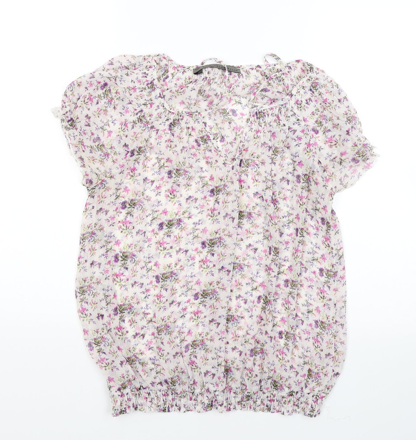 Zara Basic Womens White Floral  Cropped Blouse Size M
