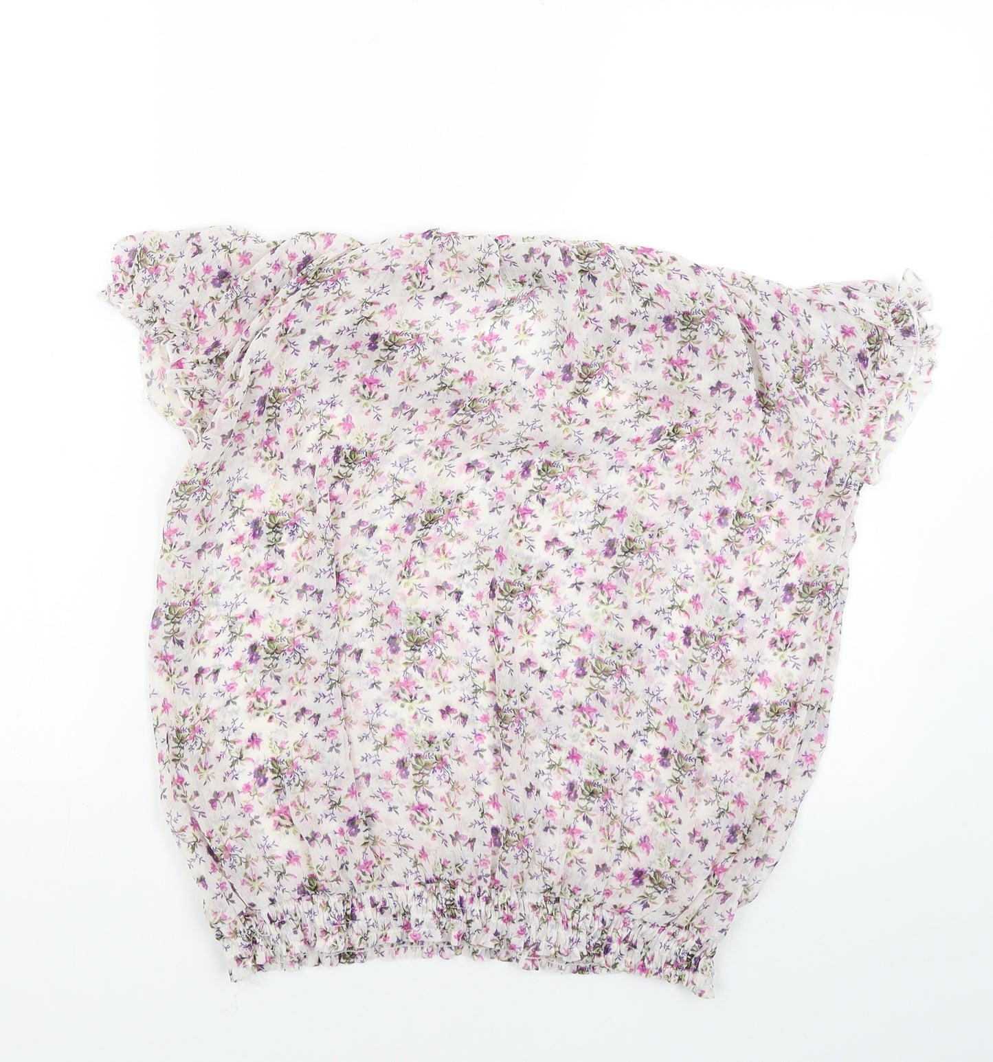 Zara Basic Womens White Floral  Cropped Blouse Size M