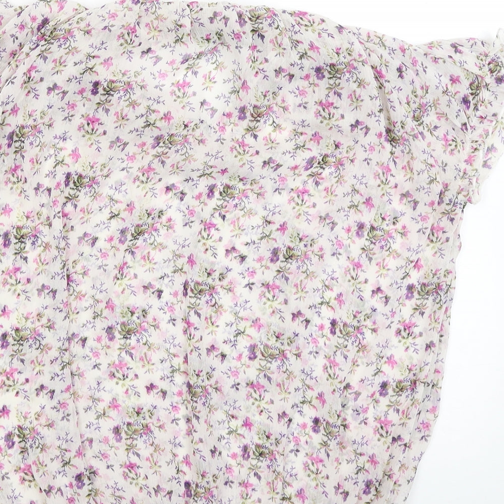 Zara Basic Womens White Floral  Cropped Blouse Size M