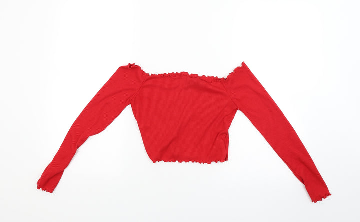 PRETTYLITTLETHING Womens Red   Cropped Blouse Size 8