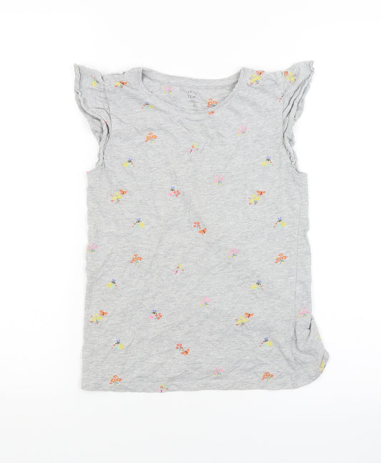 Front view of John Lewis girls’ grey basic blouse, size 11, years - butterflies