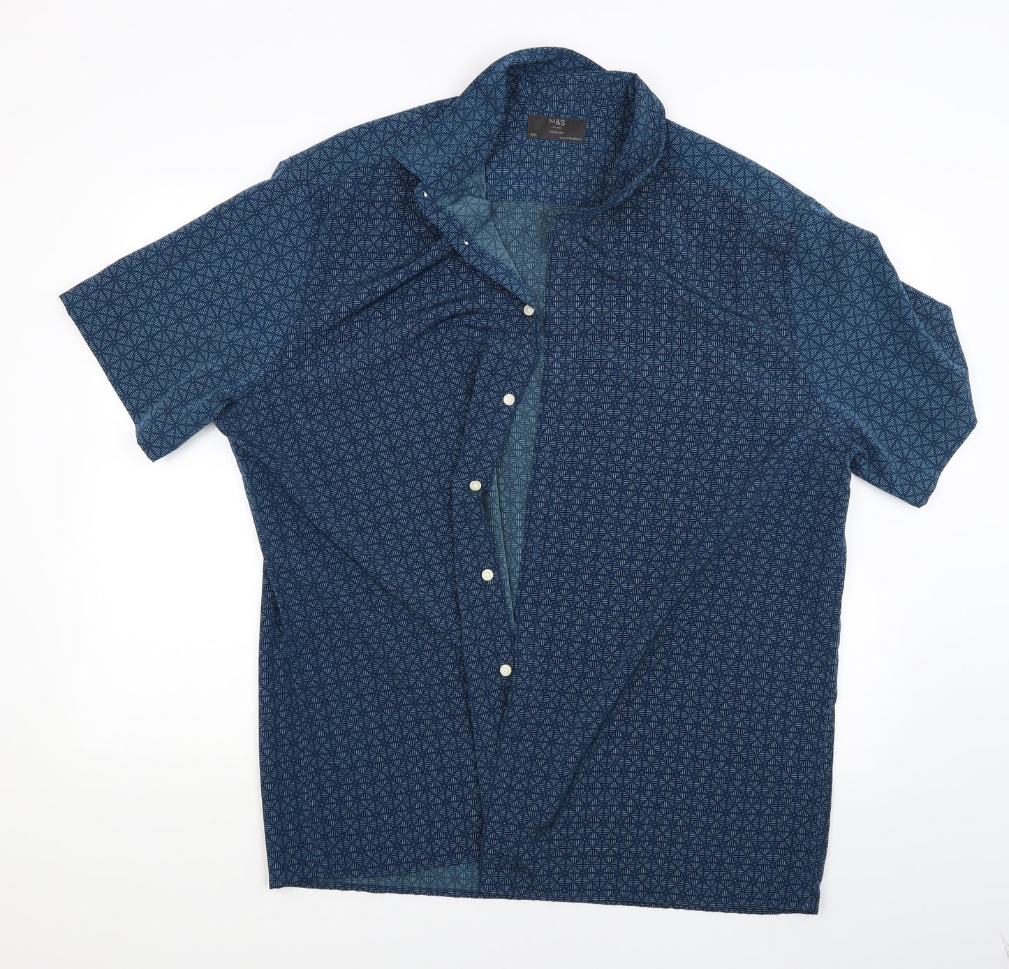 M&S Mens Blue Argyle/Diamond   Dress Shirt Size 2XL