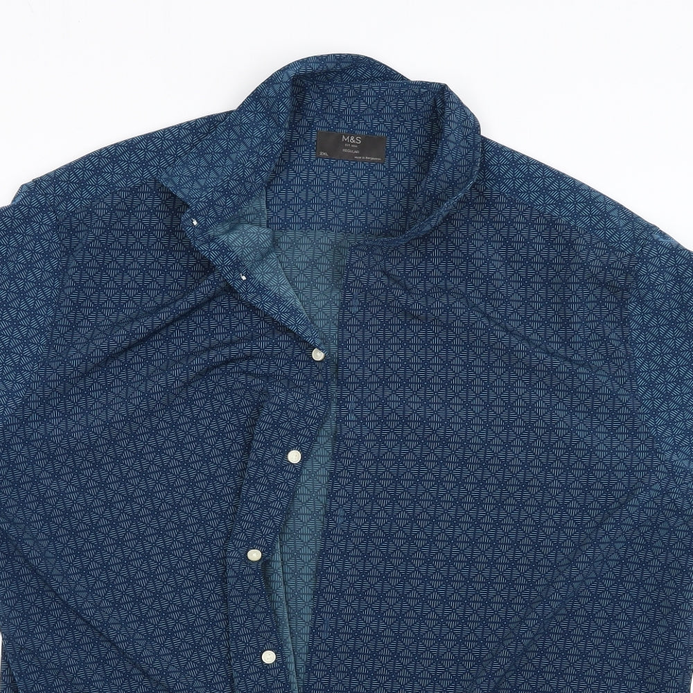 M&S Mens Blue Argyle/Diamond   Dress Shirt Size 2XL