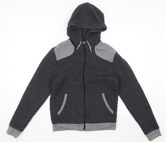 Front view of Topman men’s grey full zip hoodie, size S