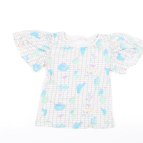 Preworn Girls White   Basic Blouse Size 9-10 Years  - Cactus print
