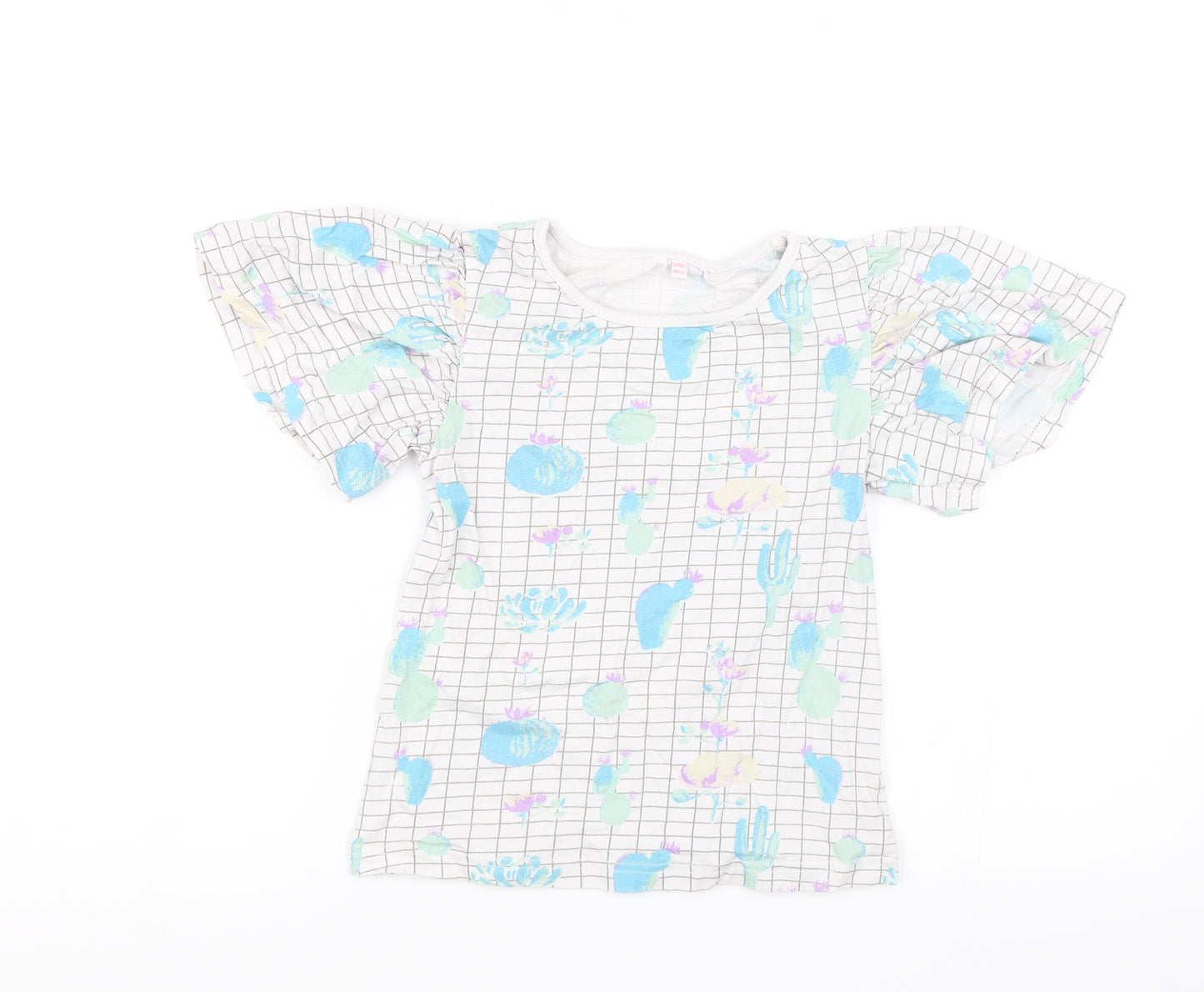 Preworn Girls White   Basic Blouse Size 9-10 Years  - Cactus print