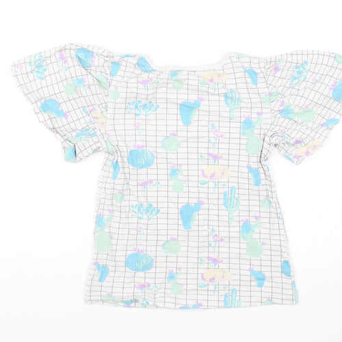 Preworn Girls White   Basic Blouse Size 9-10 Years  - Cactus print