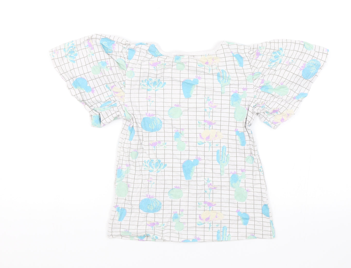 Preworn Girls White   Basic Blouse Size 9-10 Years  - Cactus print