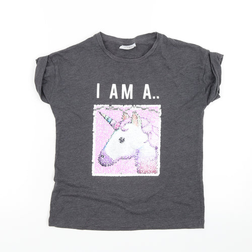YD Girls Grey   Basic T-Shirt Size 9-10 Years
