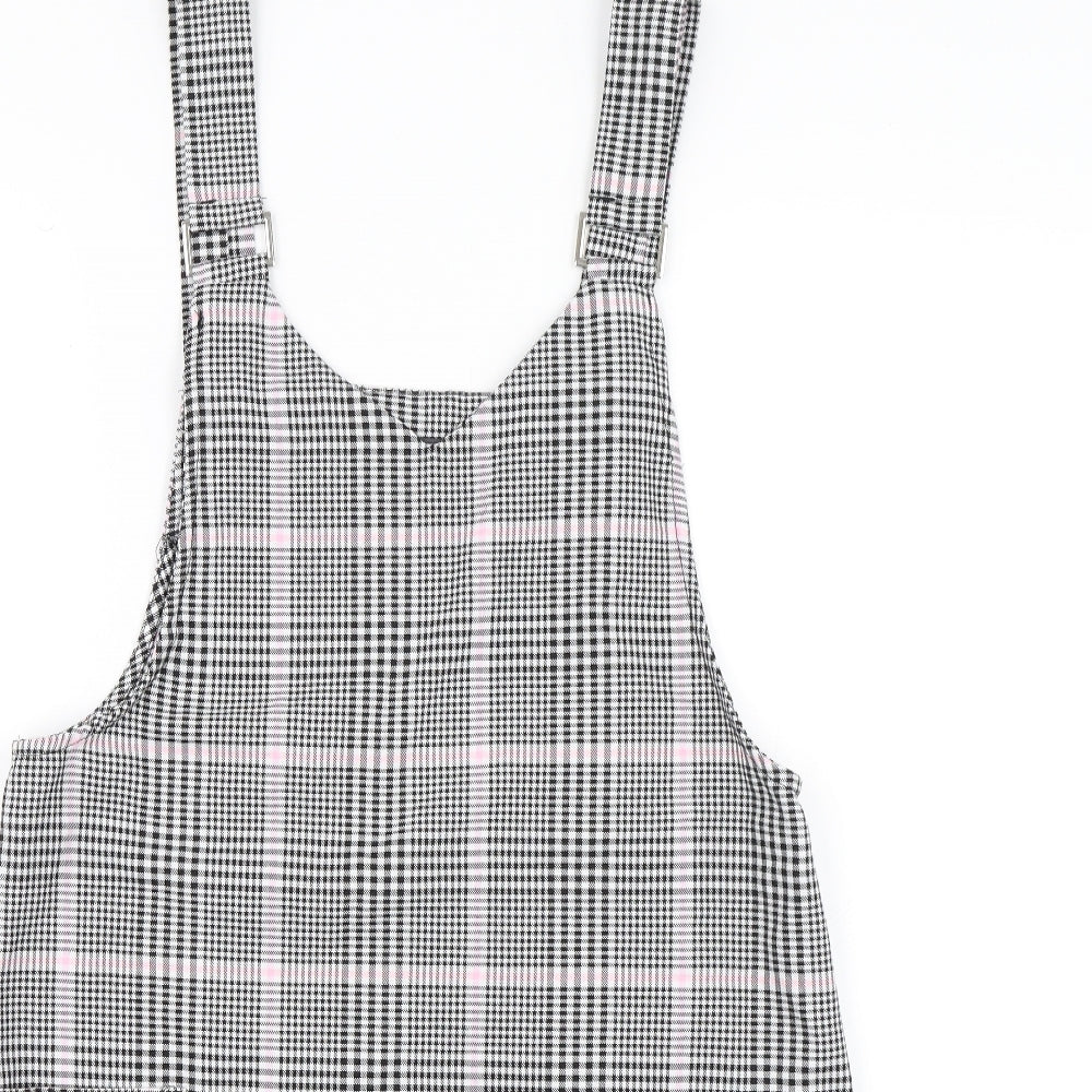 Primark Womens Black Plaid  Pinafore/Dungaree Dress  Size 12