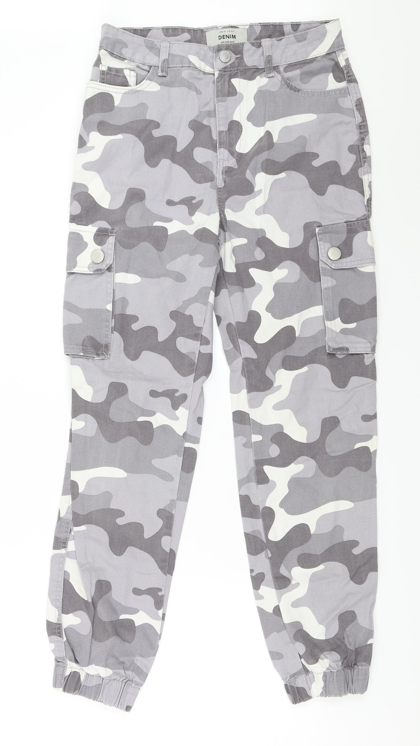 New Look Womens Grey Camouflage  Cargo Trousers Size 8 L27 in