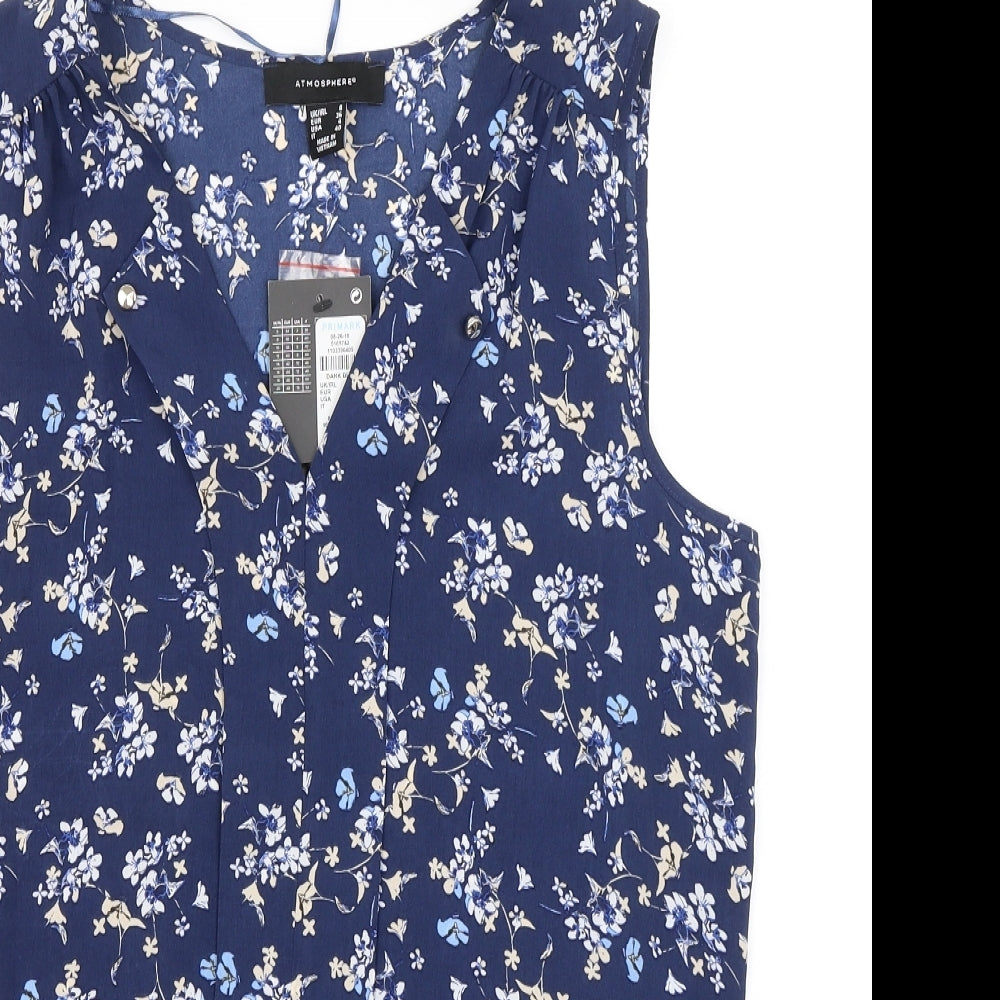 Atmosphere Womens Blue Floral  Basic Blouse Size 8