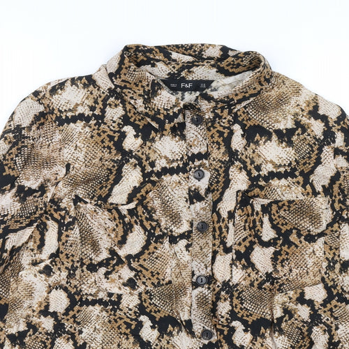 F&F Womens Brown Animal Print  Basic Button-Up Size 16