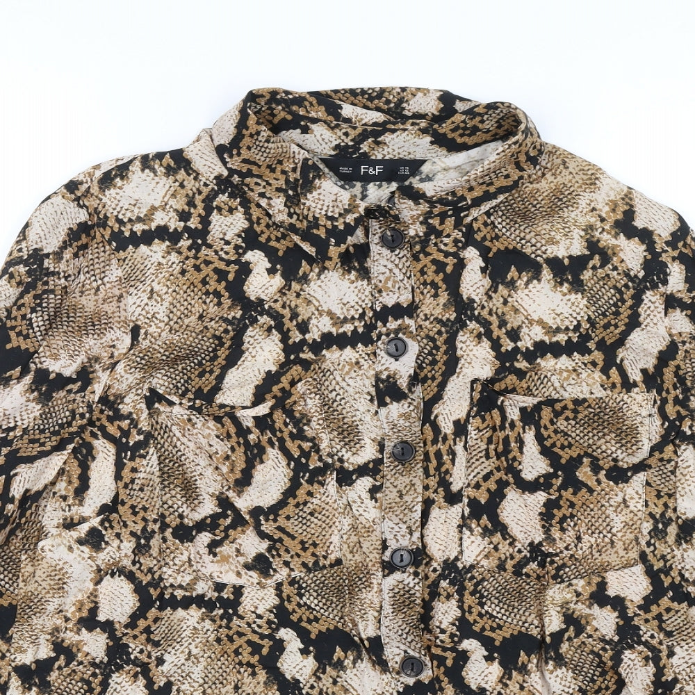 F&F Womens Brown Animal Print  Basic Button-Up Size 16