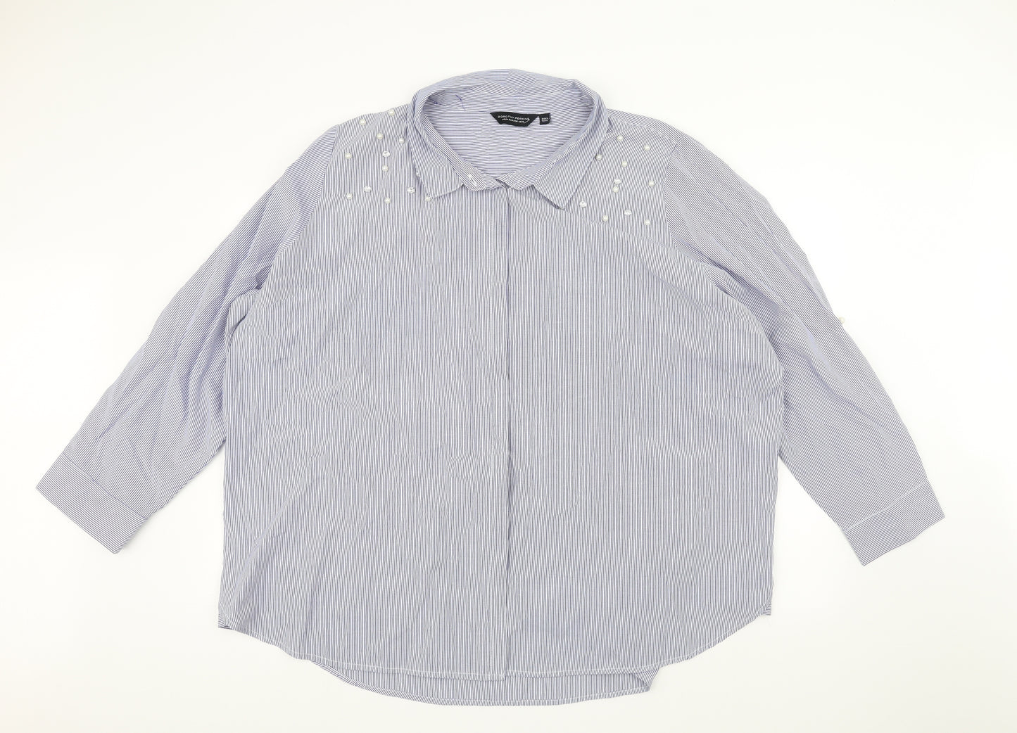 Dorothy Perkins Womens Blue Striped  Basic Button-Up Size 28