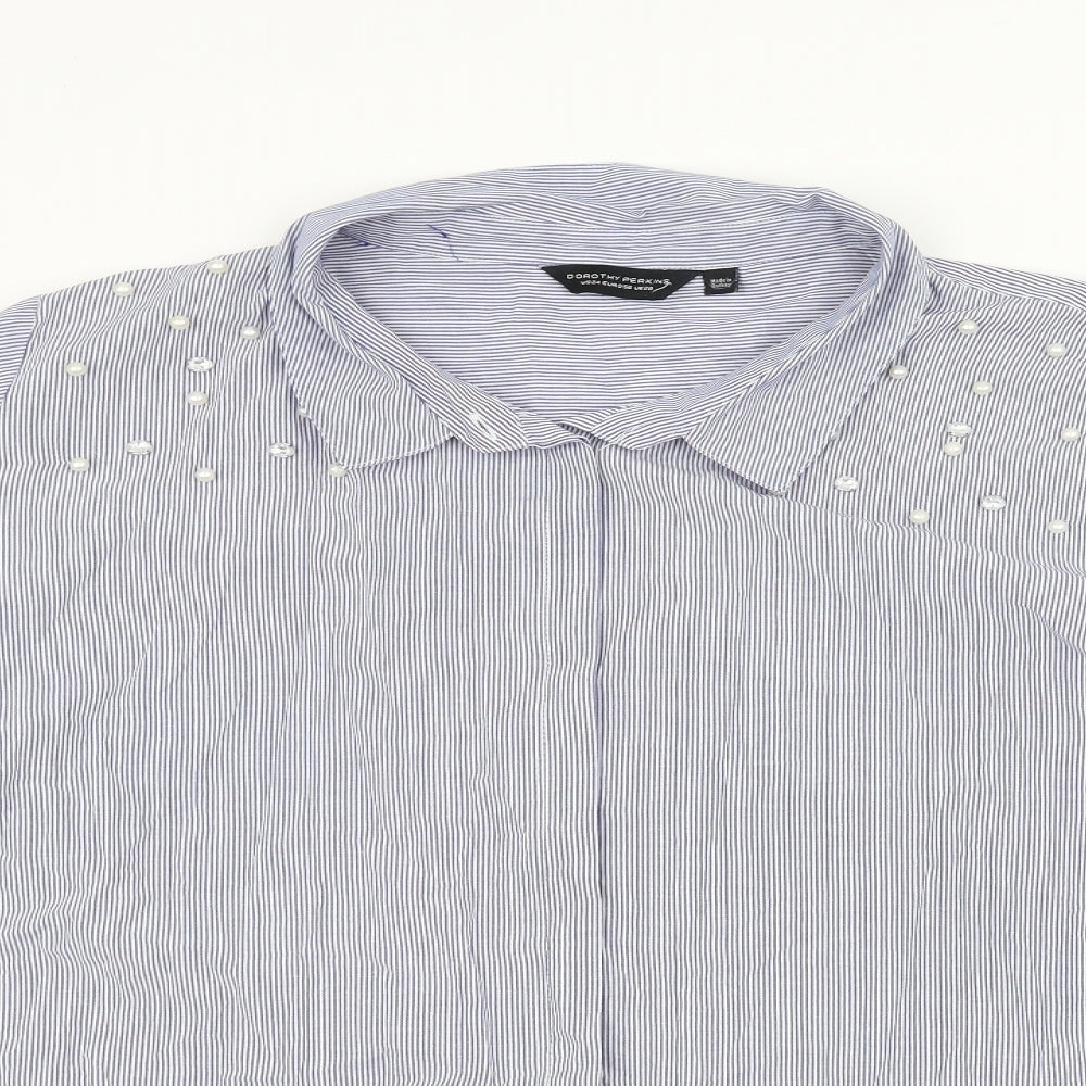 Dorothy Perkins Womens Blue Striped  Basic Button-Up Size 28