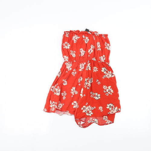 New Look Womens Red Floral  Playsuit One-Piece Size 8