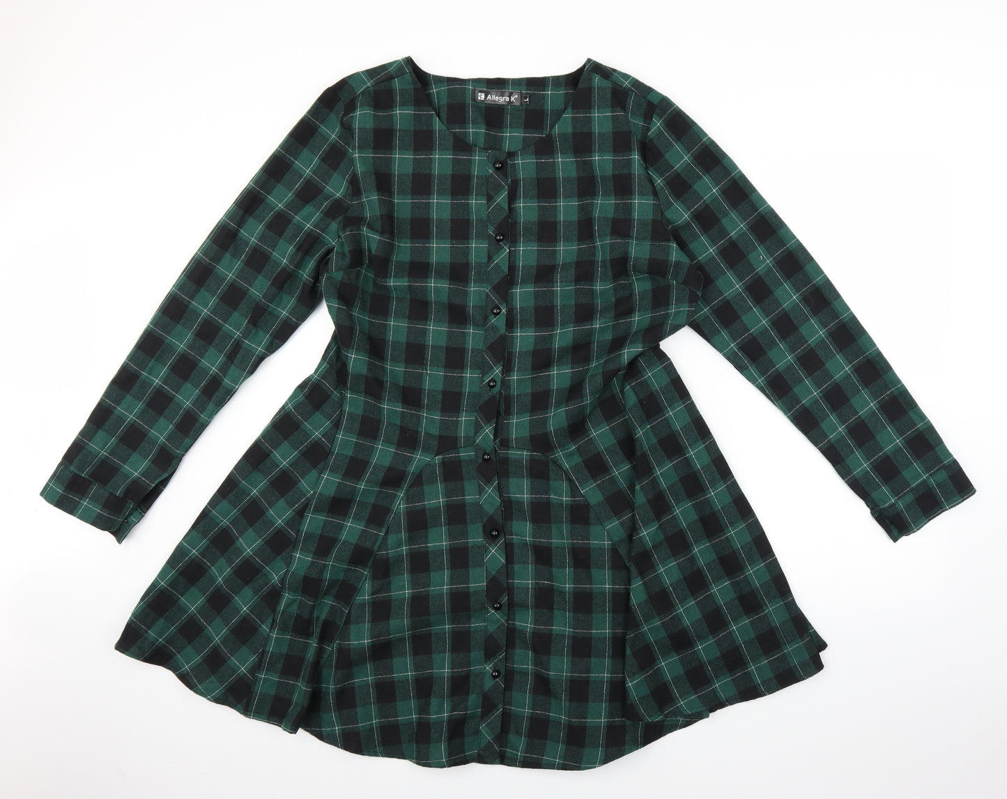 Allegra K Womens Green Plaid  Fit & Flare  Size L