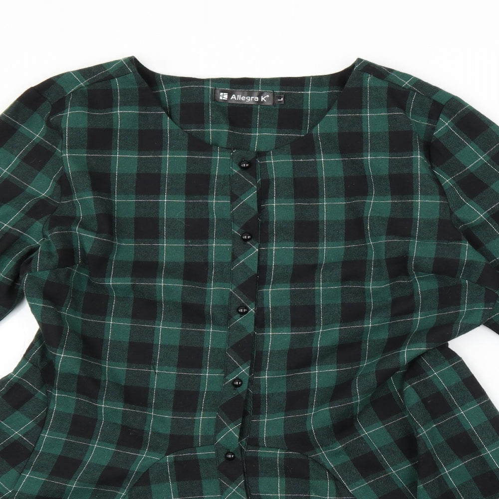Allegra K Womens Green Plaid  Fit & Flare  Size L