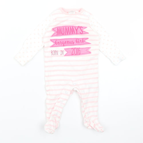 F&F Girls Pink Striped  Babygrow One-Piece Size 0-3 Months