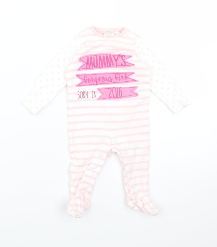 F&F Girls Pink Striped  Babygrow One-Piece Size 0-3 Months