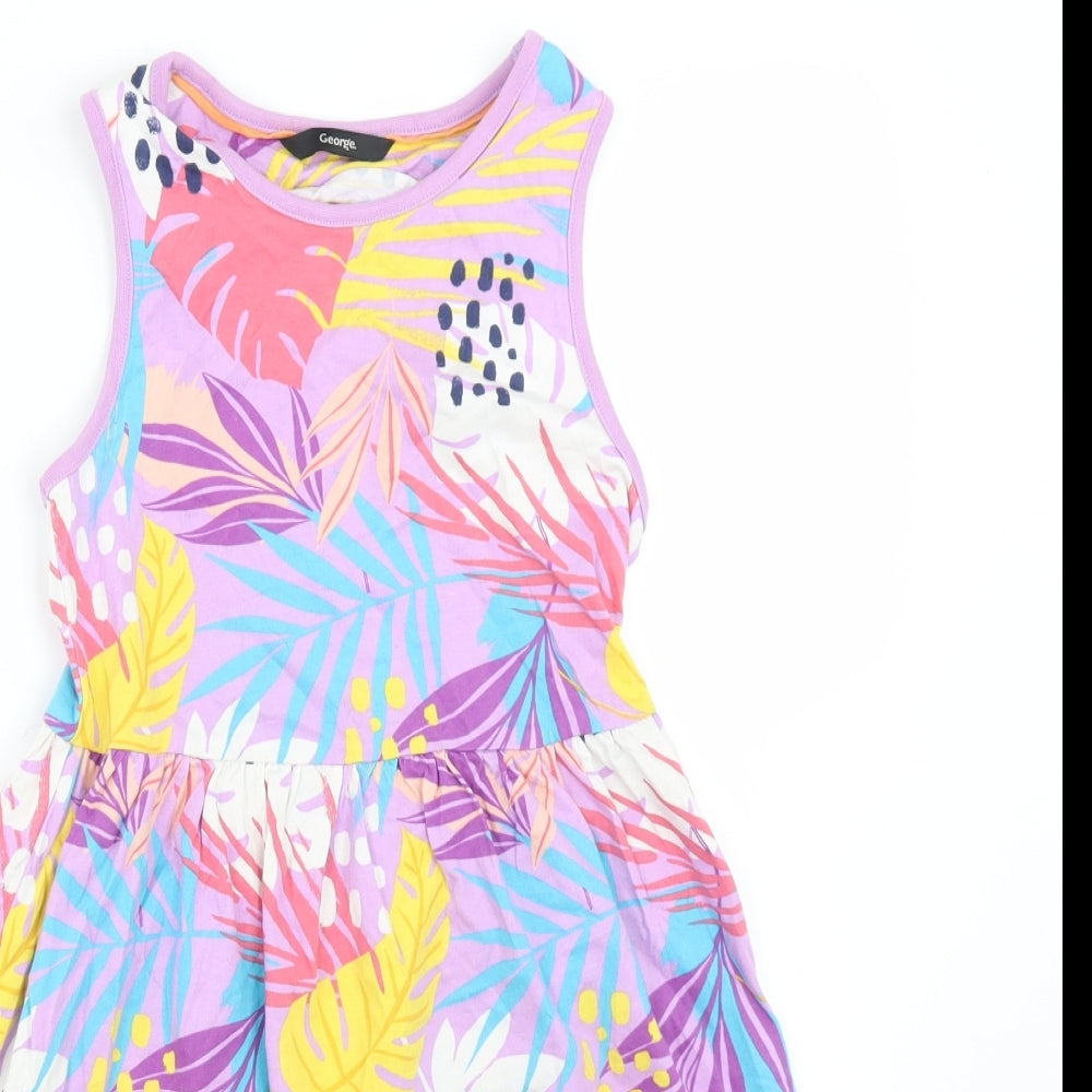 George Girls Purple Floral  Fit & Flare  Size 8-9 Years