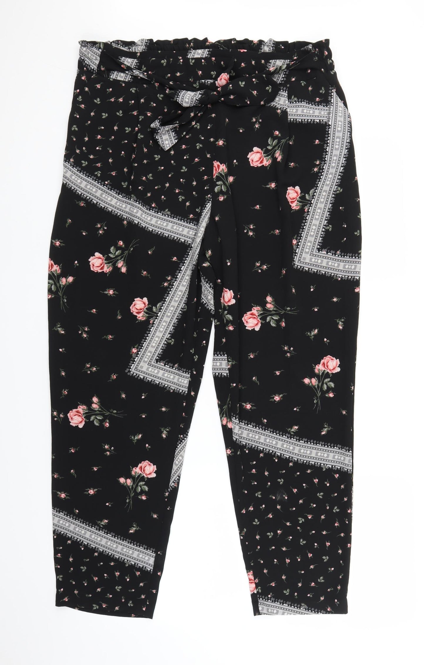 Primark Womens Black Floral  Trousers  Size 18 L27 in