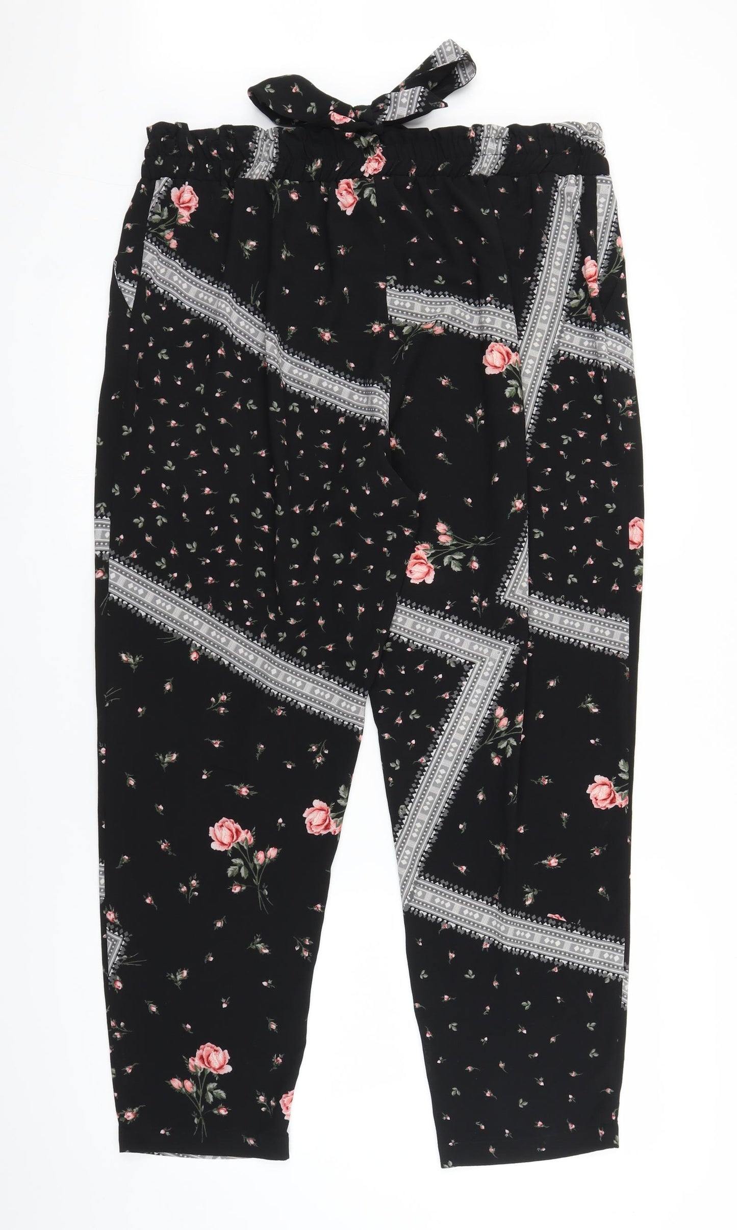 Primark Womens Black Floral  Trousers  Size 18 L27 in
