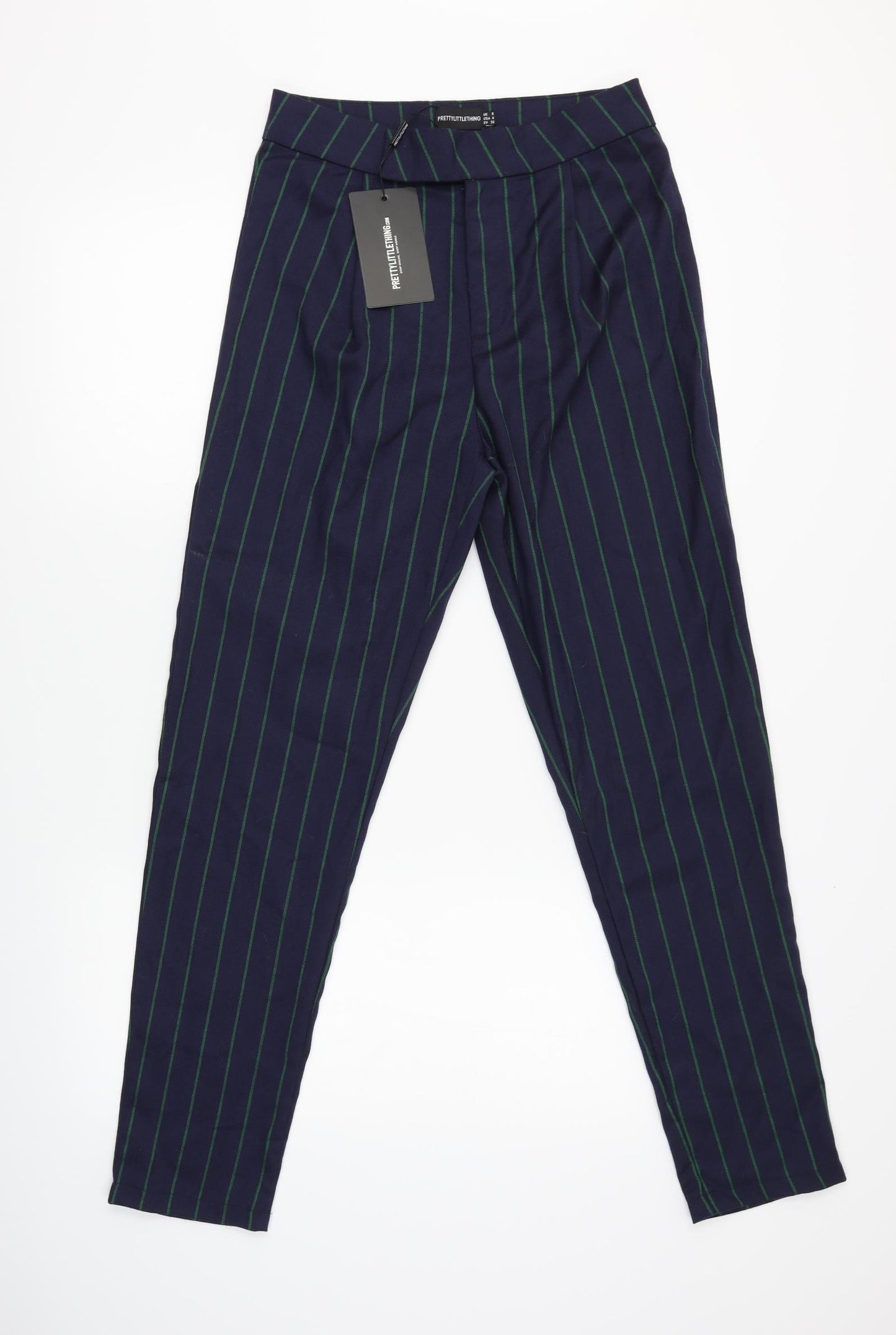 Pretty Little Thing Womens Blue Striped  Dress Pants Trousers Size 8 L28 in