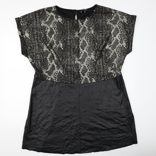 Simply Be Womens Black Animal Print  Shift  Size L