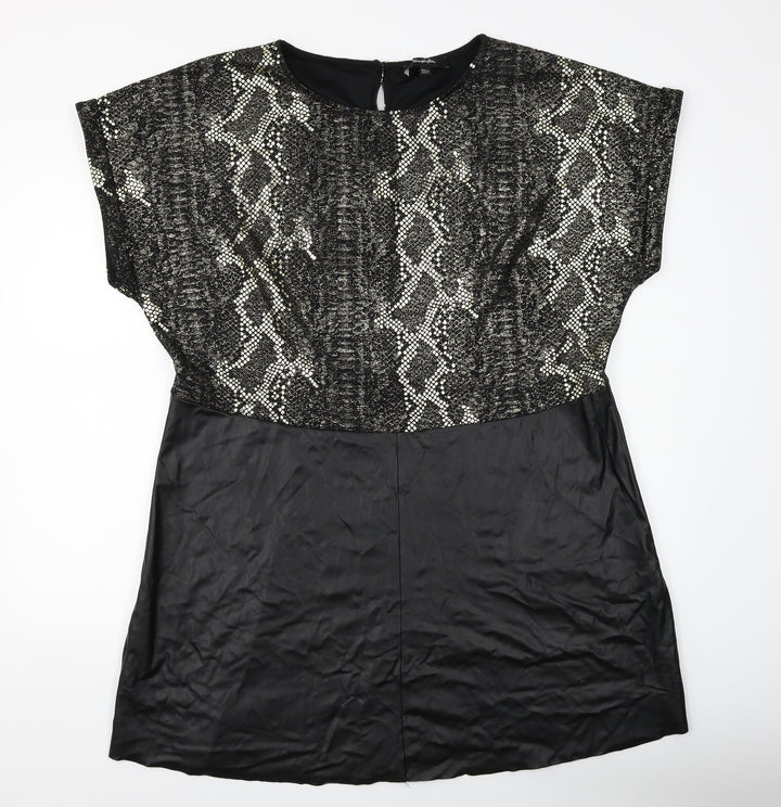 Simply Be Womens Black Animal Print Shift Size L