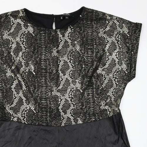 Simply Be Womens Black Animal Print  Shift  Size L