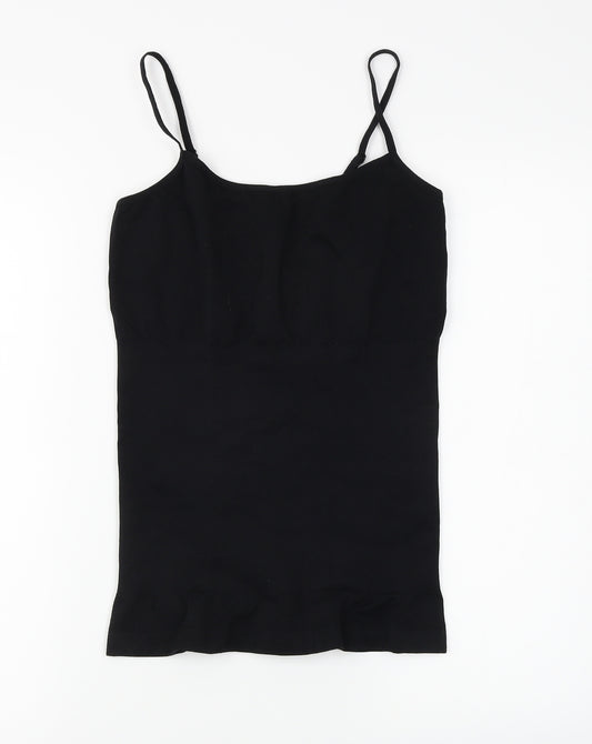 Front view of women’s black camisole tank, size XL, - technical