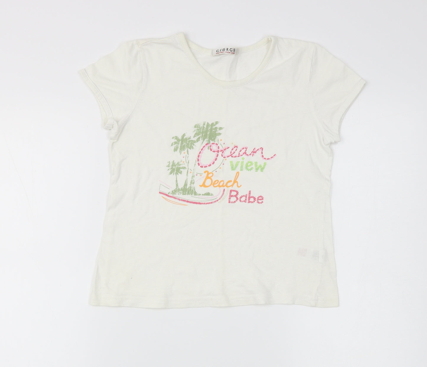 George Girls Ivory   Basic T-Shirt Size 9-10 Years