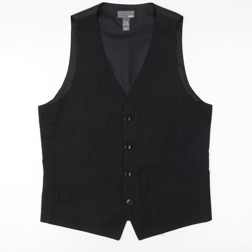 H&M Mens Black Striped   Suit Waistcoat Size 38