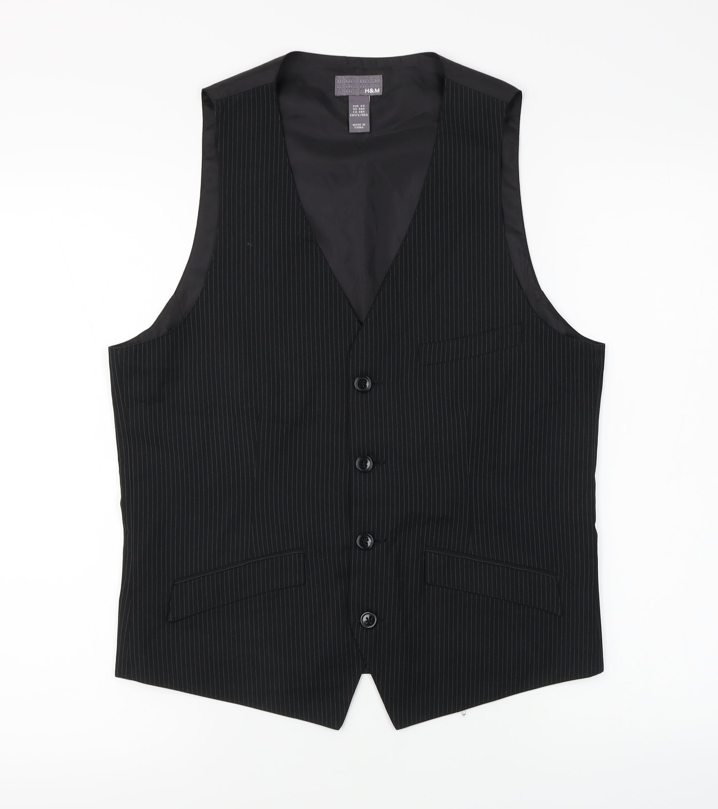 H&M Mens Black Striped   Suit Waistcoat Size 38