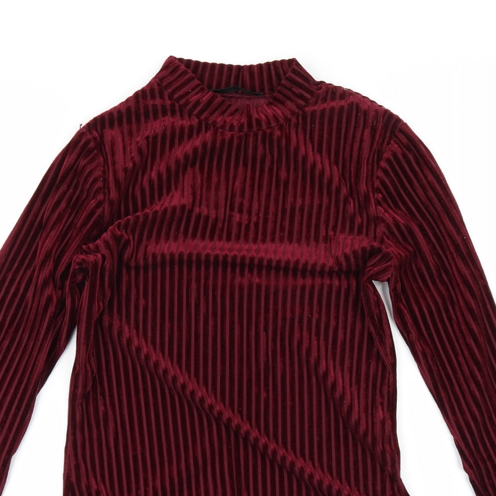 SheIn Womens Red Striped  Bodysuit One-Piece Size S