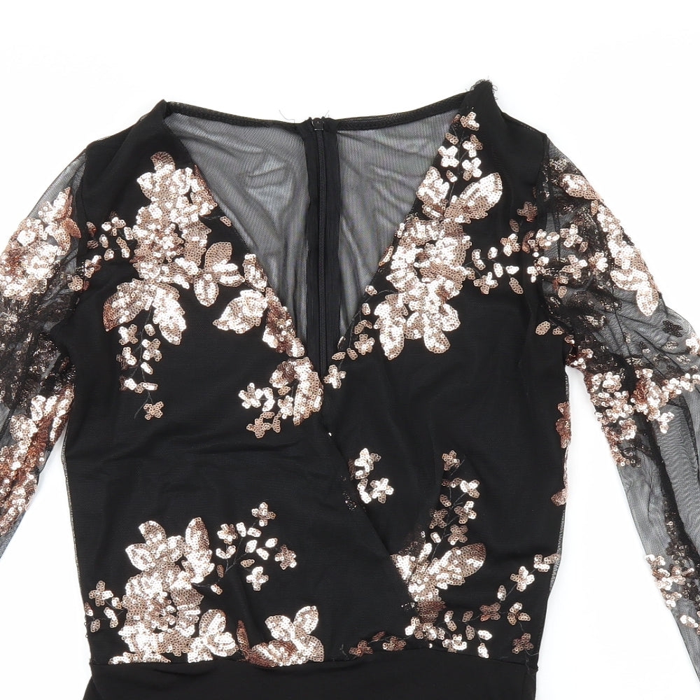 Primark Womens Black Floral  Bodysuit Outfit/Set Size S