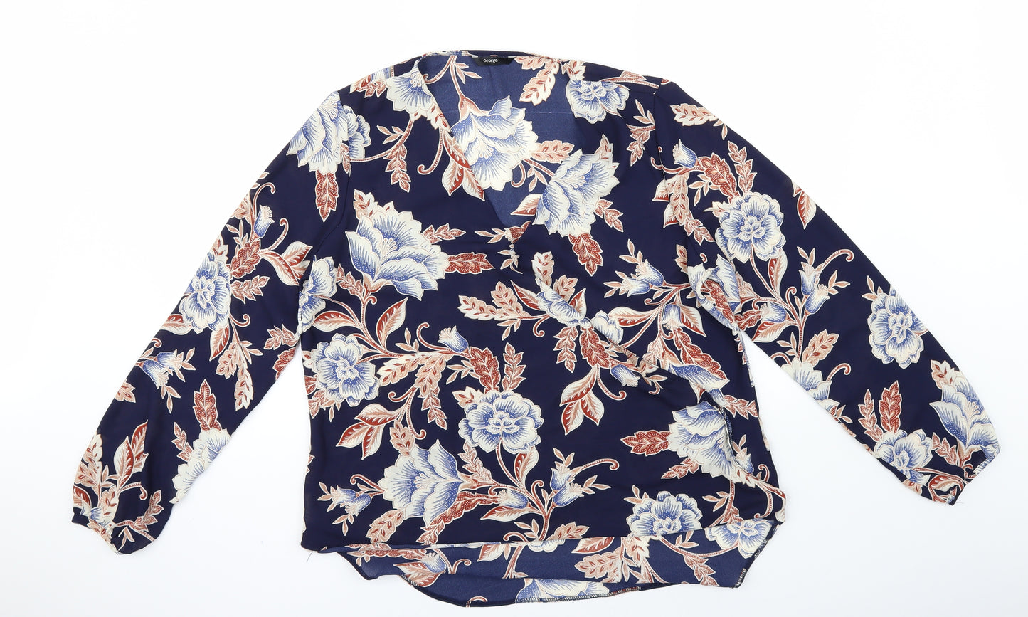 George Womens Blue Floral  Basic Blouse Size 14