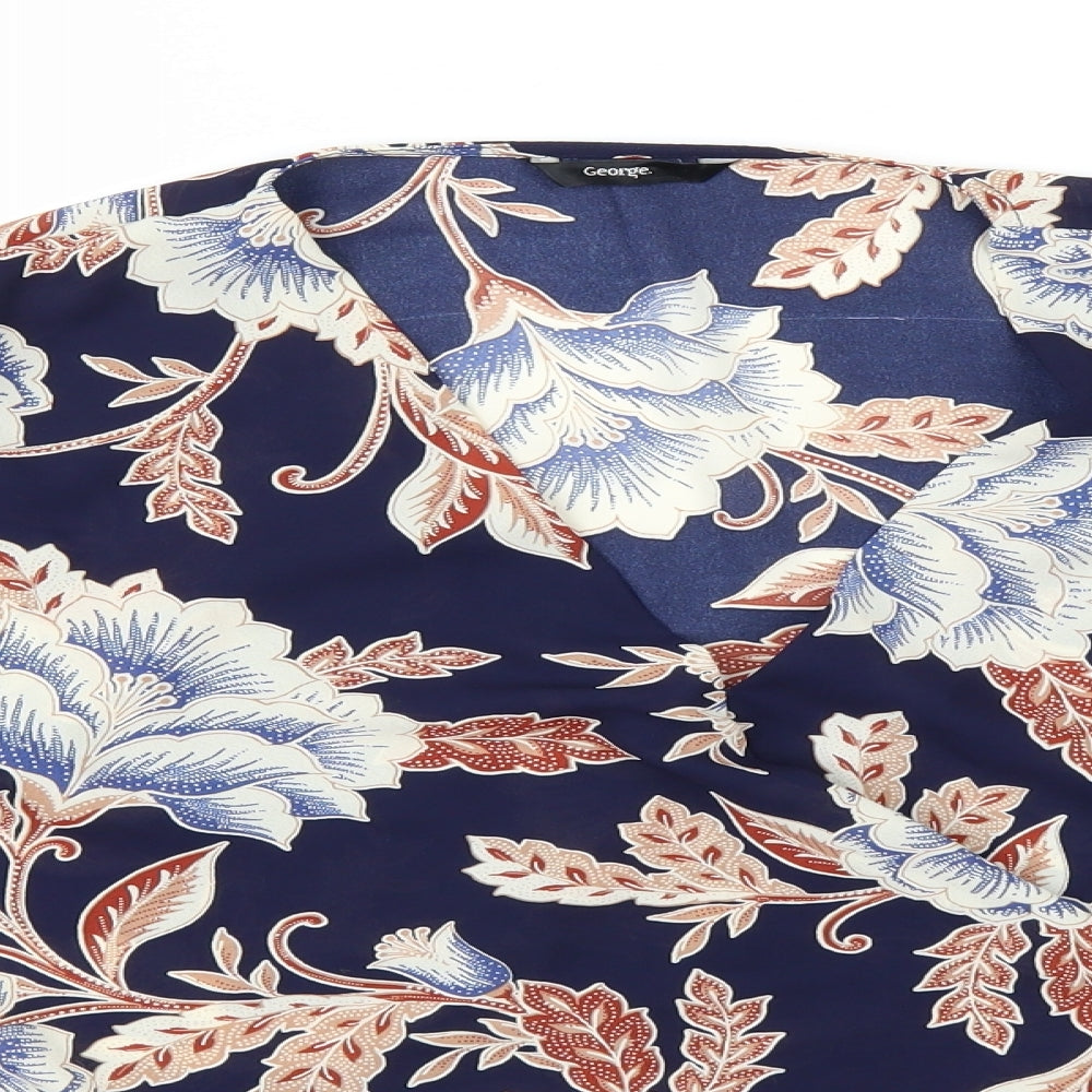 George Womens Blue Floral  Basic Blouse Size 14