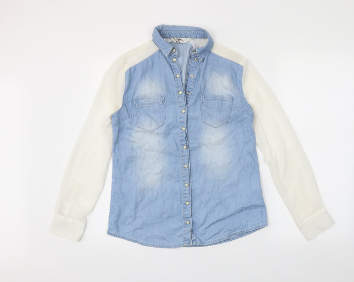 miss denim Womens Blue  Denim Basic Button-Up Size 8